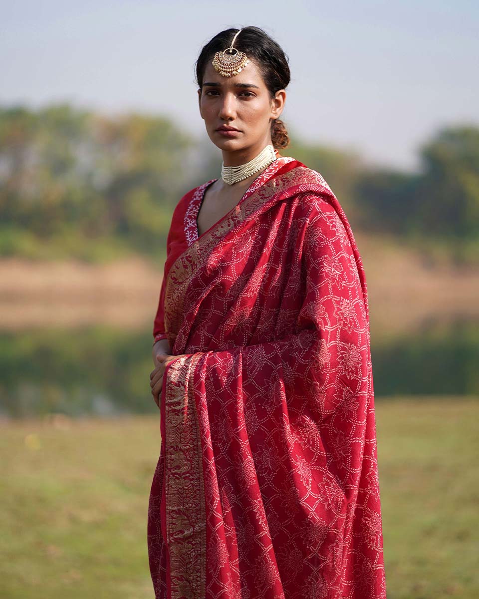 Radha Blockprinted Dola Silk Saree - RB