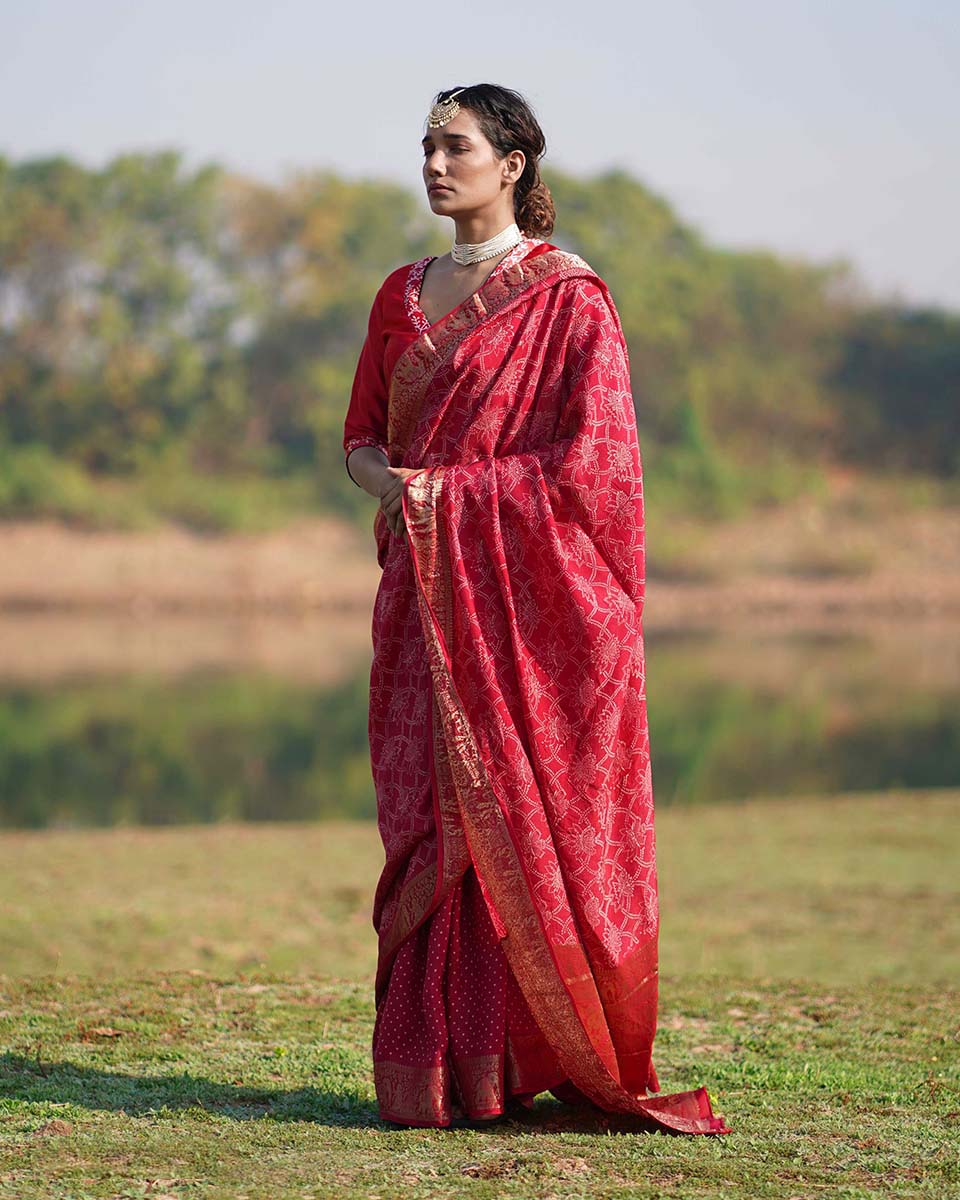 Radha Blockprinted Dola Silk Saree - RB