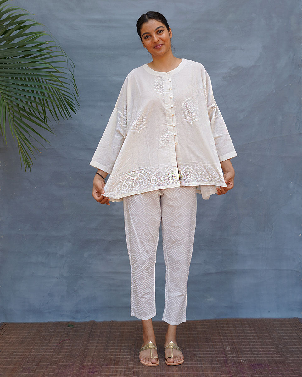 Morning Butter Ivory Block Printed Top - SFD