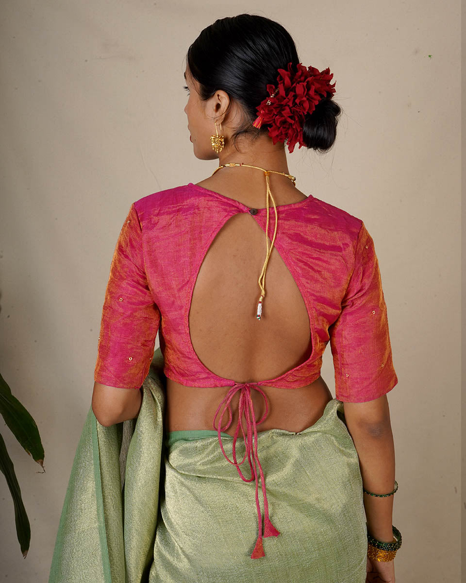 Seher Handwoven Linen Zari Blouse - Eknoor