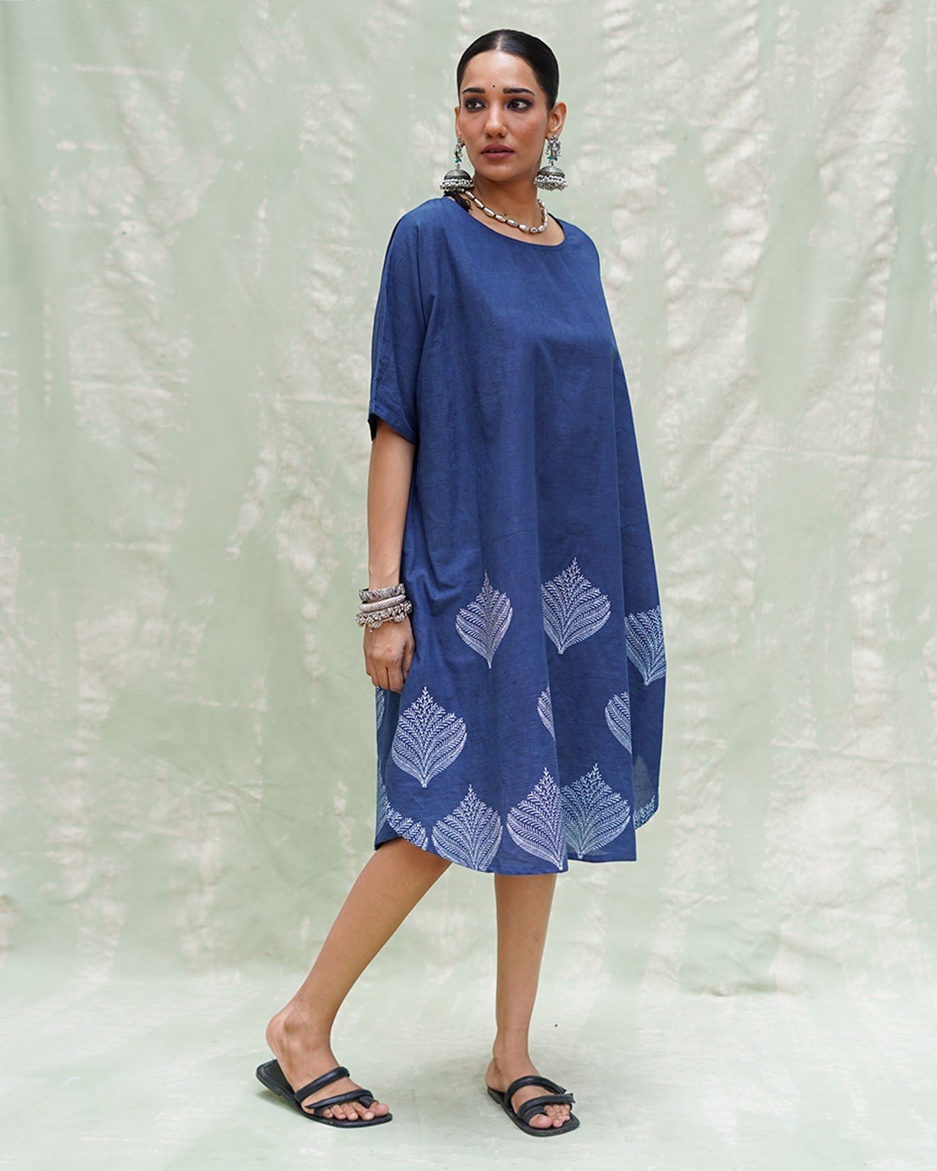 Megh Malhar Blue Handblock Print Cotton Dress - INDI