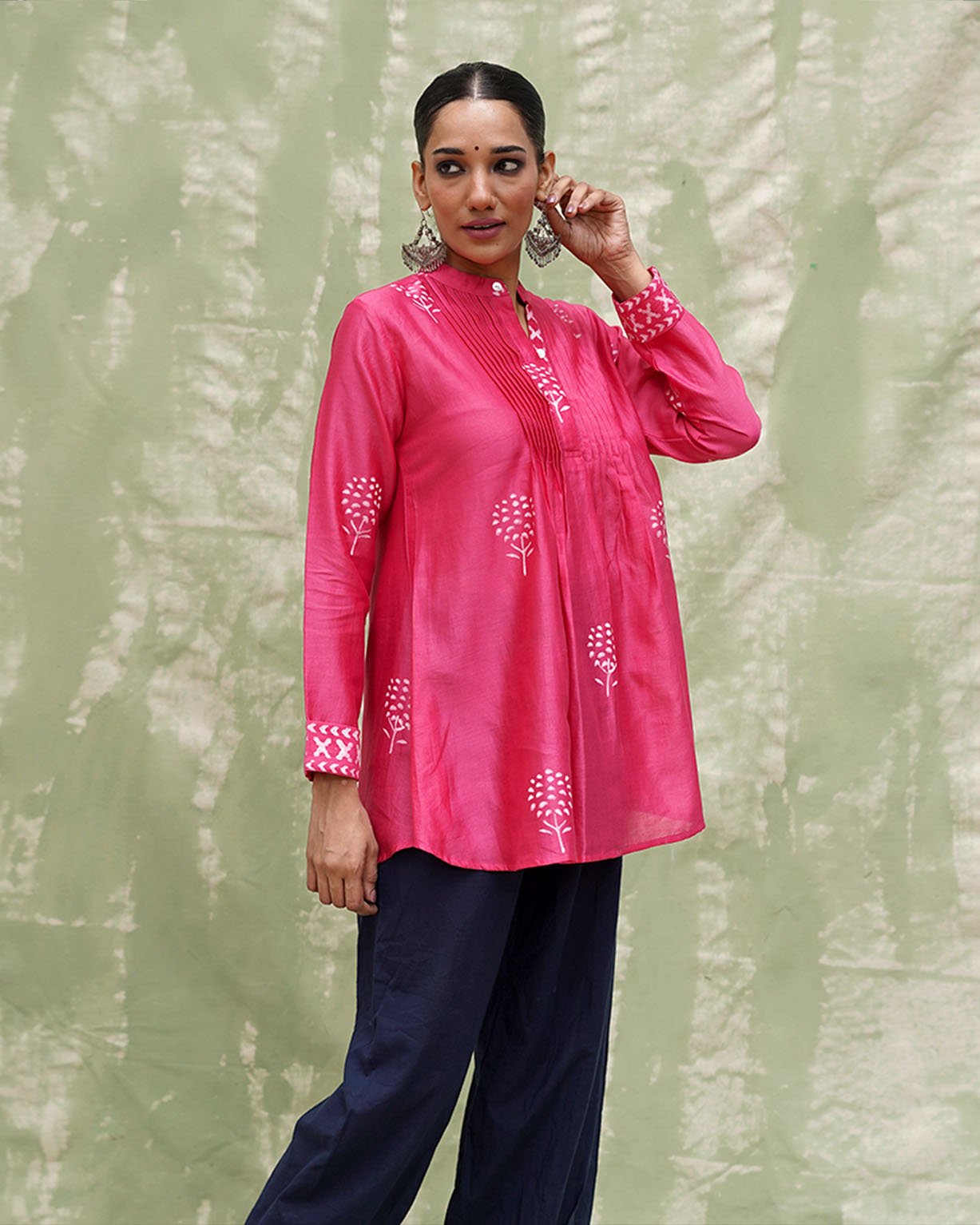 Tera Khumaar Pink Handblock Printed Chanderi Silk Kurti - CHD