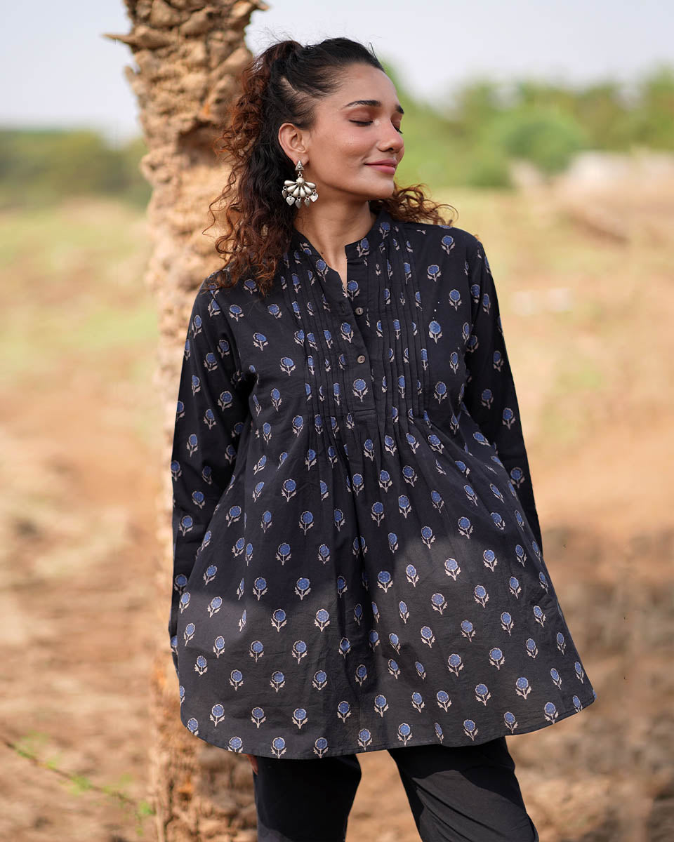Falling Starlight Blockprinted Cotton Top-WWB