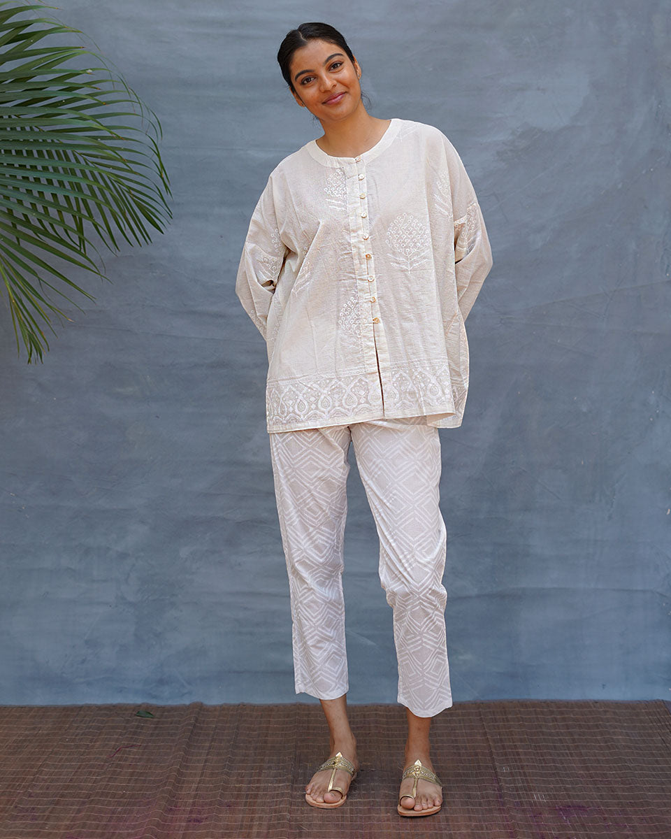 Morning Butter Ivory Block Printed Top - SFD