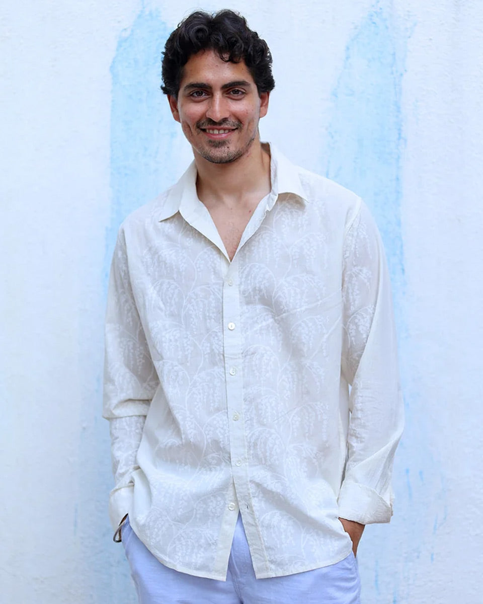 Armaan White Hand Block Print Cotton Shirt -TOF