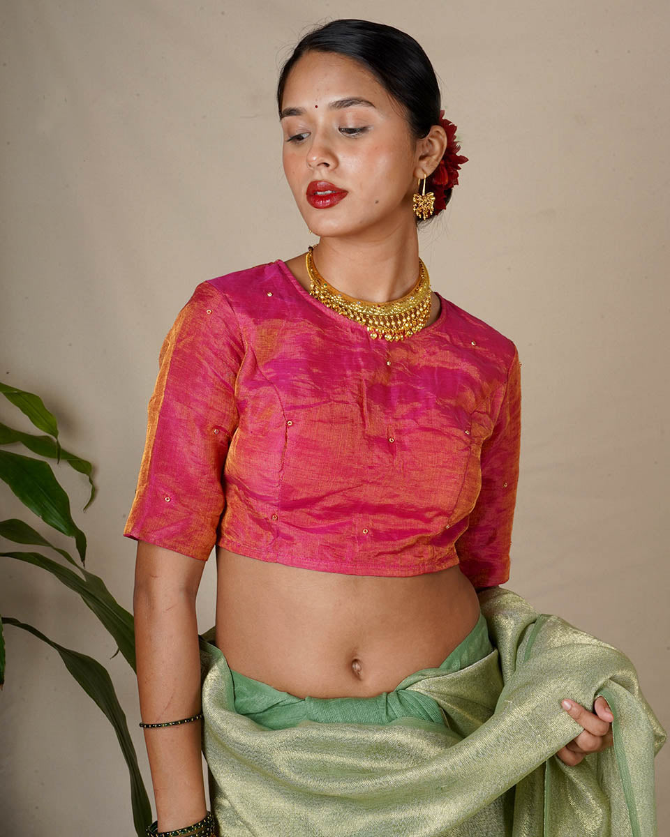 Seher Handwoven Linen Zari Blouse - Eknoor