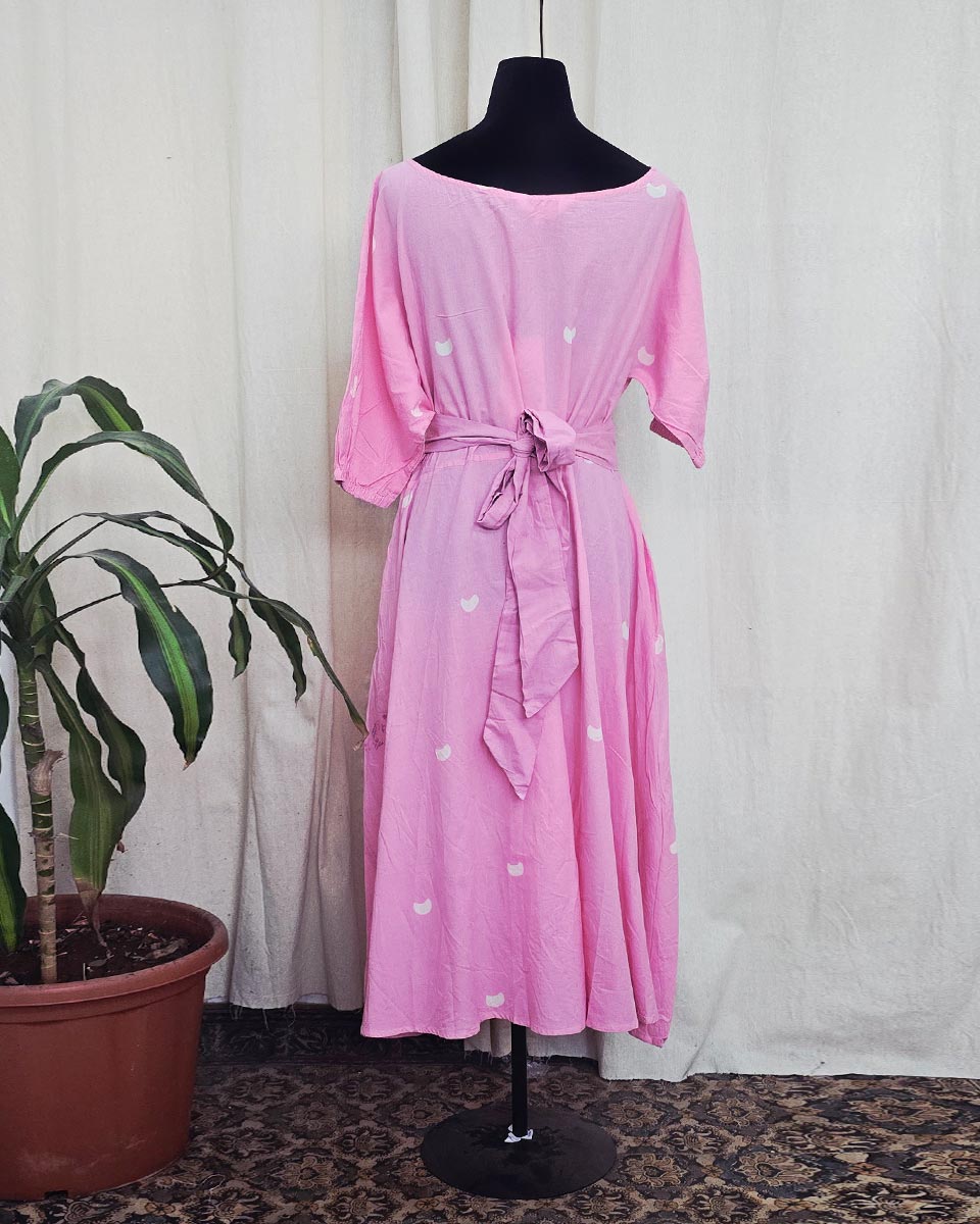 Bhavya Pink handblock printed Cotton dress - Love Despite