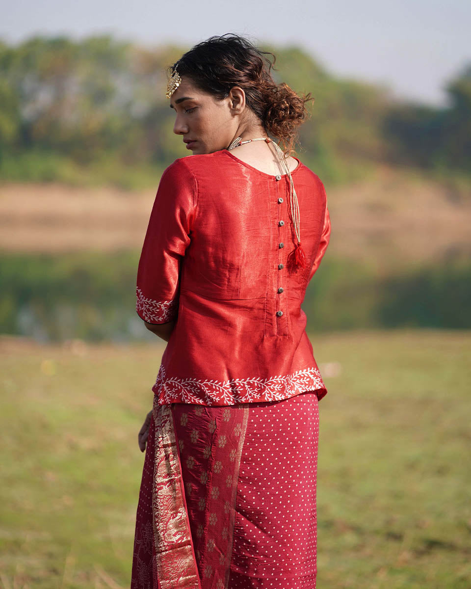 Madhav Blockprinted Mashru Silk Blouse - RB