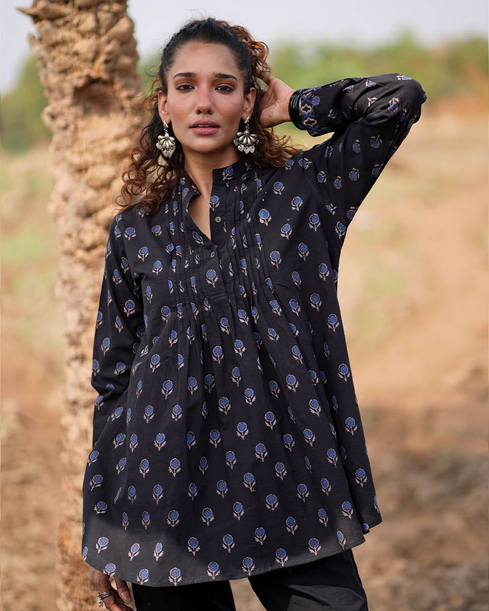 Falling Starlight Blockprinted Cotton Top-WWB