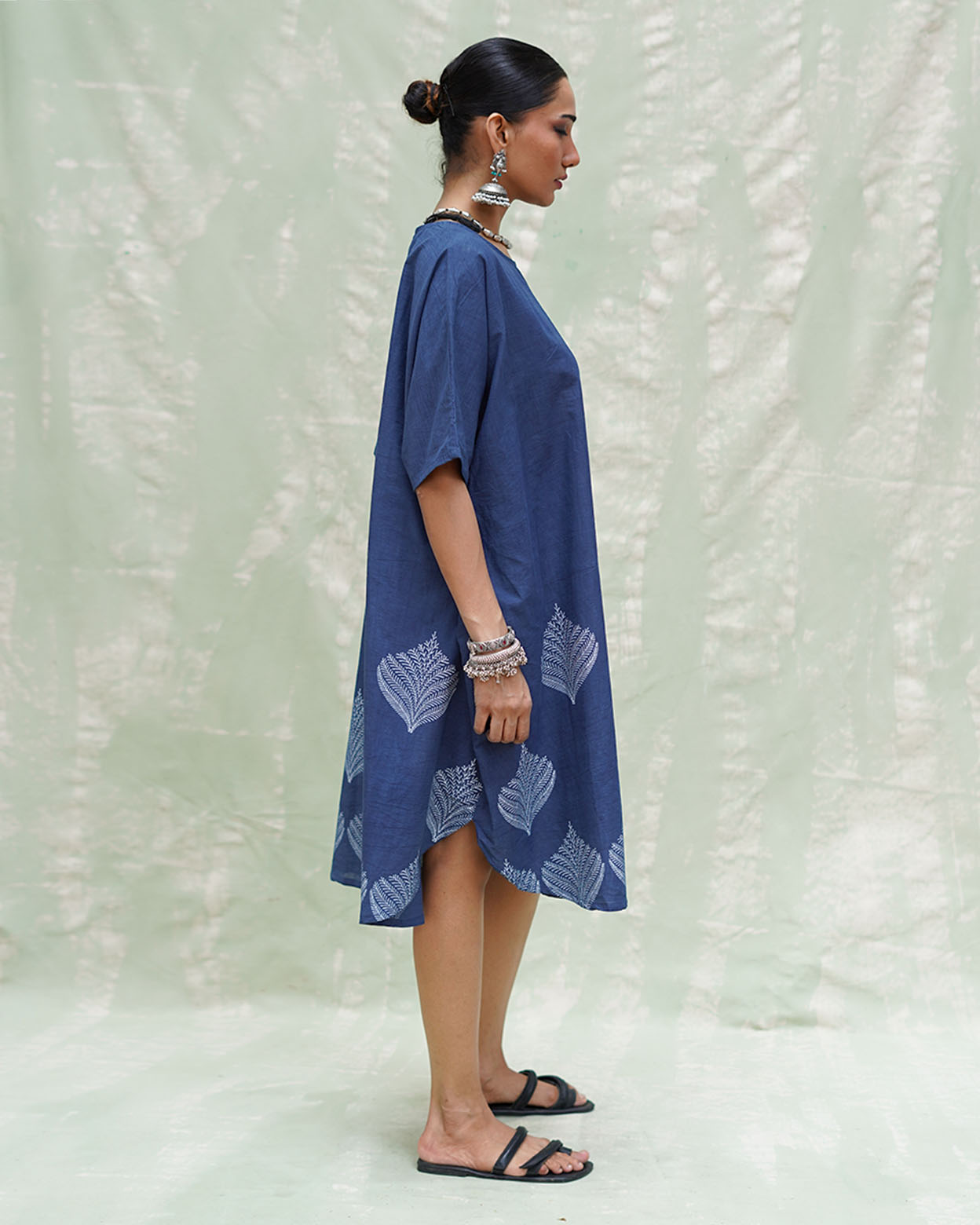 Megh Malhar Blue Handblock Print Cotton Dress - INDI