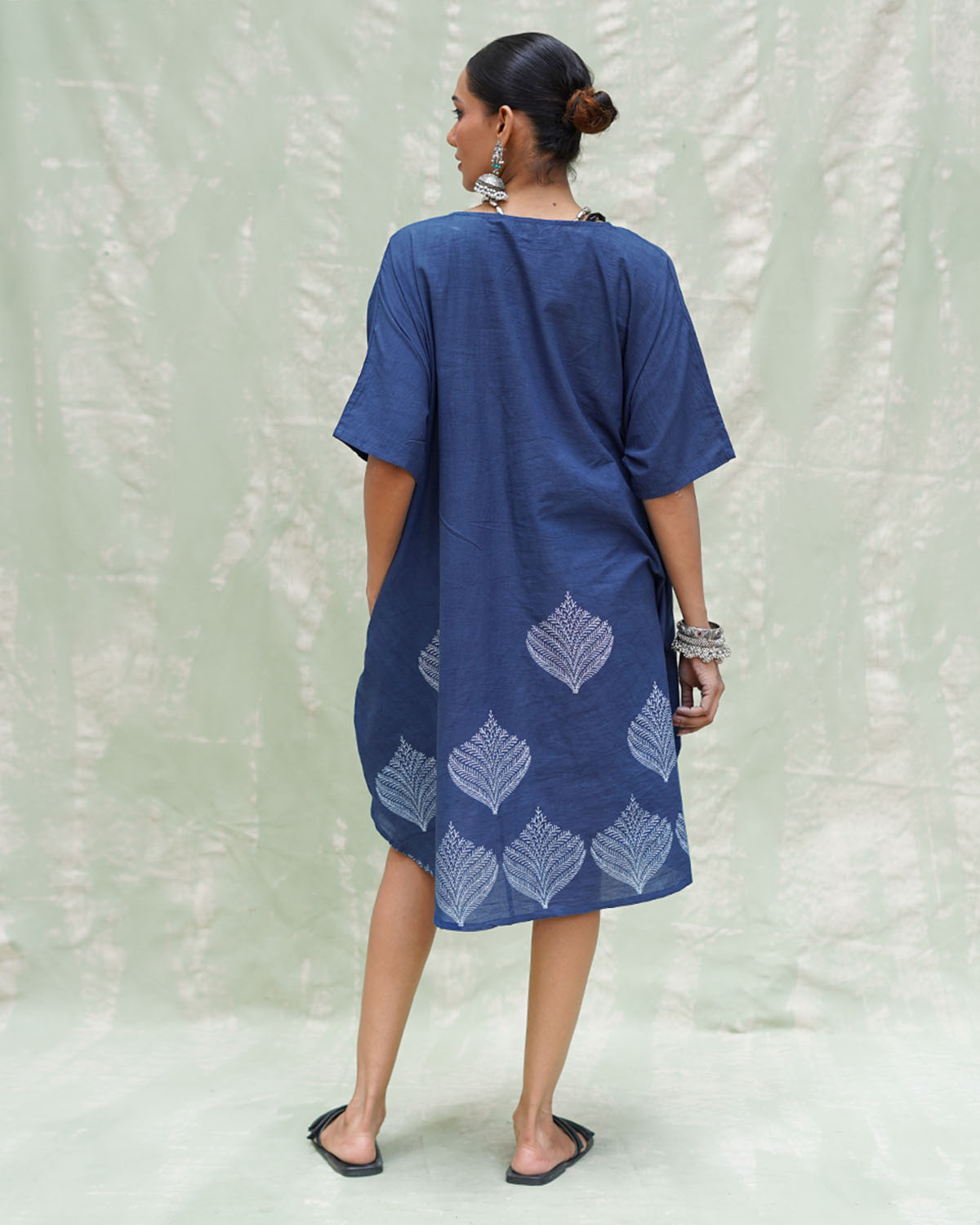 Megh Malhar Blue Handblock Print Cotton Dress - INDI