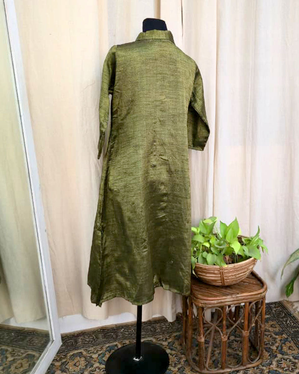 Samaira Olive Green Linen kurta - Love Despite
