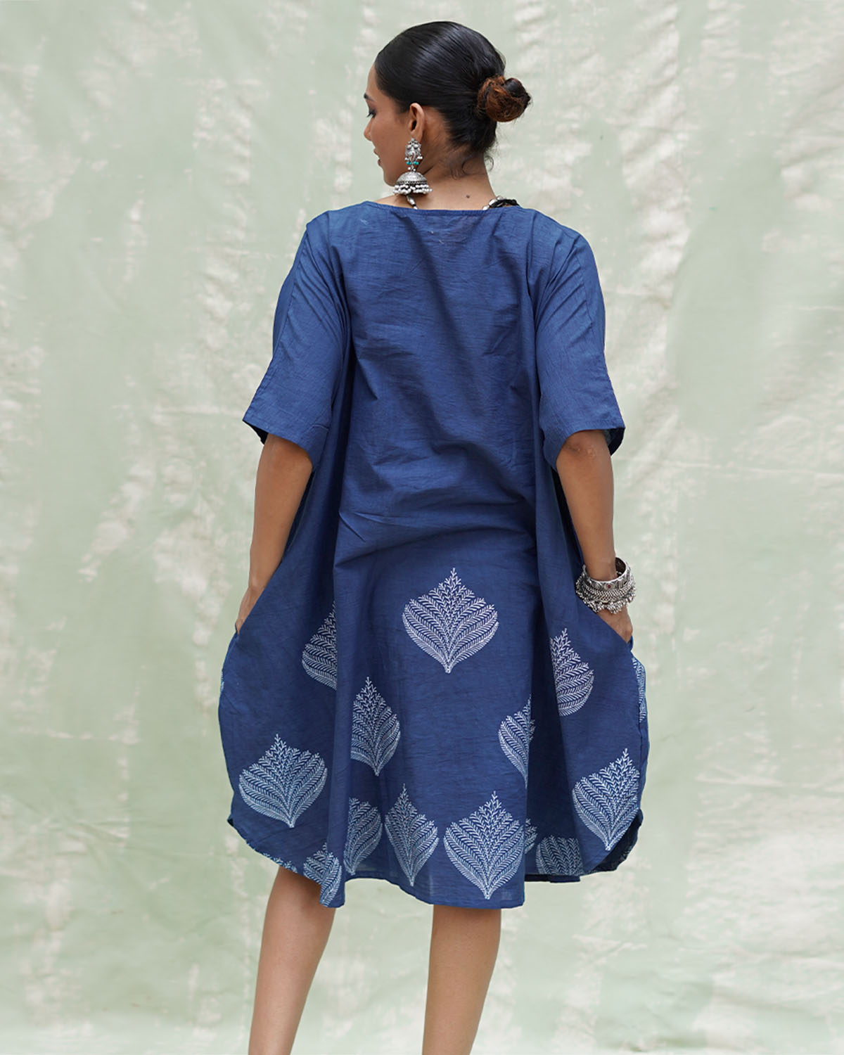 Megh Malhar Blue Handblock Print Cotton Dress - INDI
