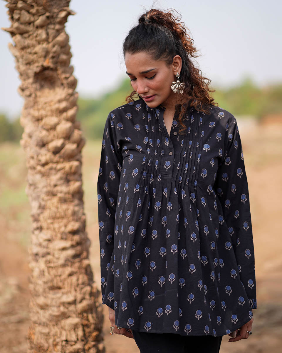 Falling Starlight Blockprinted Cotton Top-WWB