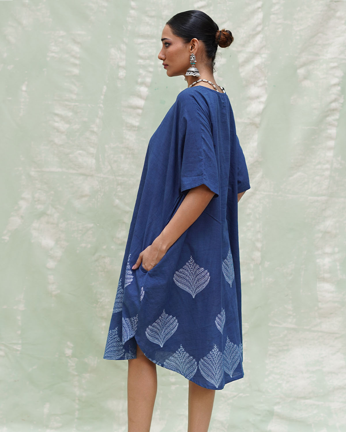 Megh Malhar Blue Handblock Print Cotton Dress - INDI