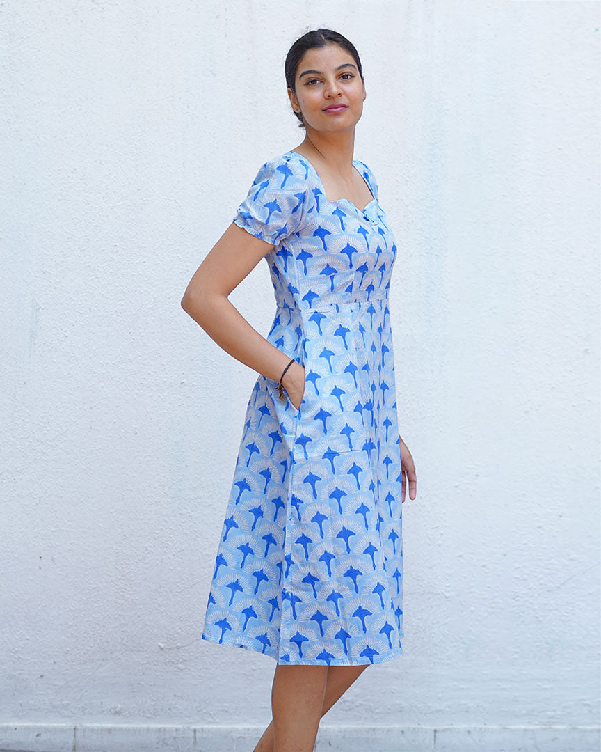 Ishani Blue Hand Block Printed Dress-BAD
