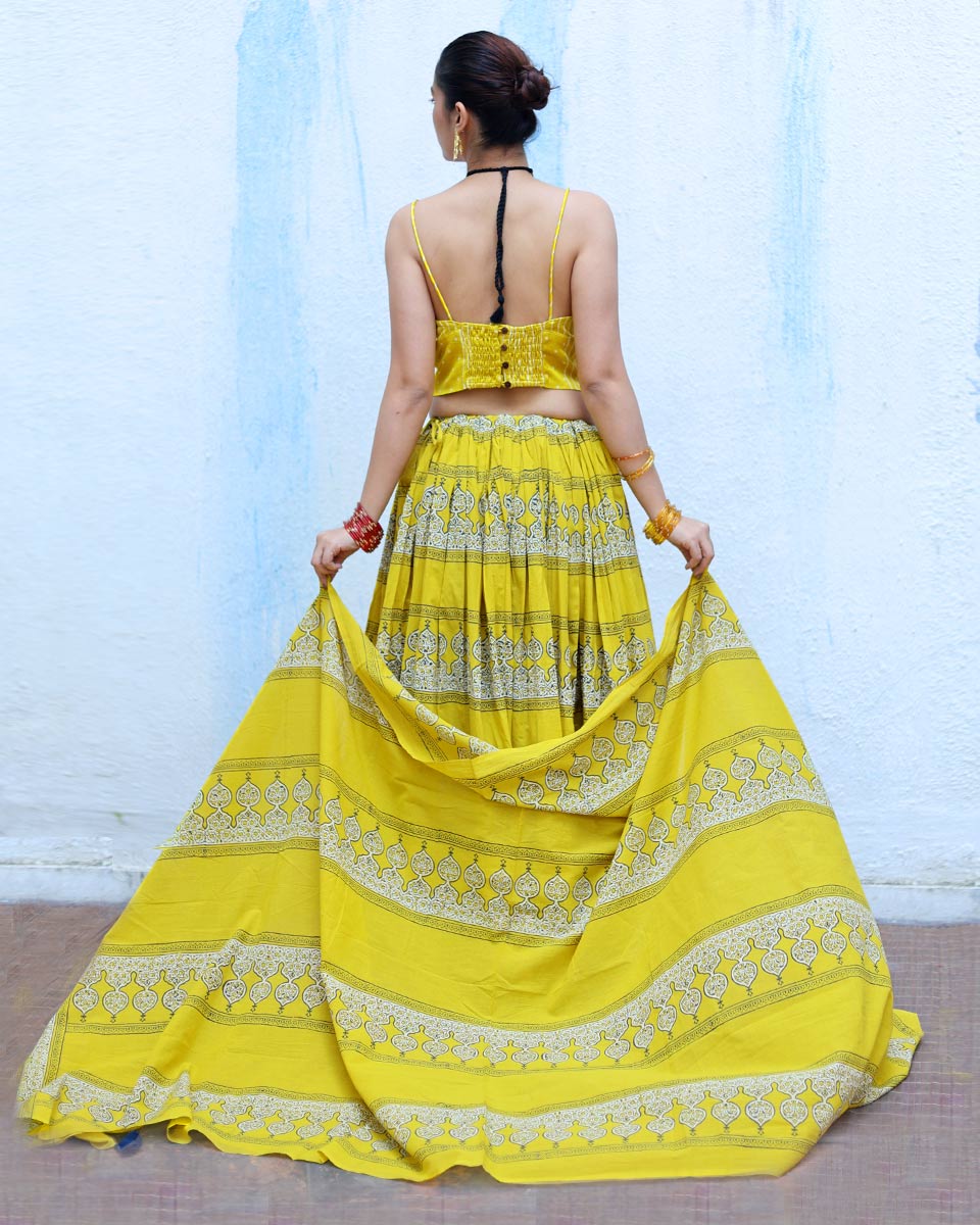 Mehruma Yellow Handblock Print Cotton Dupatta - RSH