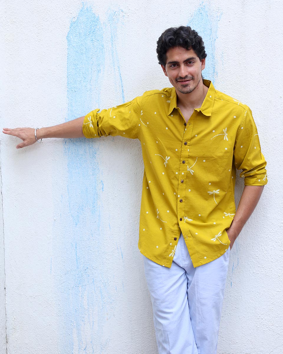 Barsaat Mustard Yellow Hand Block Print Cotton T- Shirt - TOF