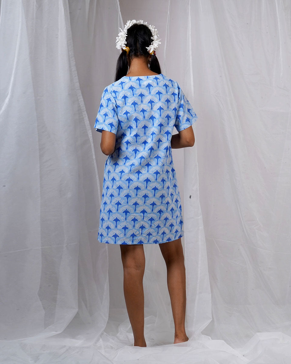 Ira Blue Hand Block Printed Dress-BAD