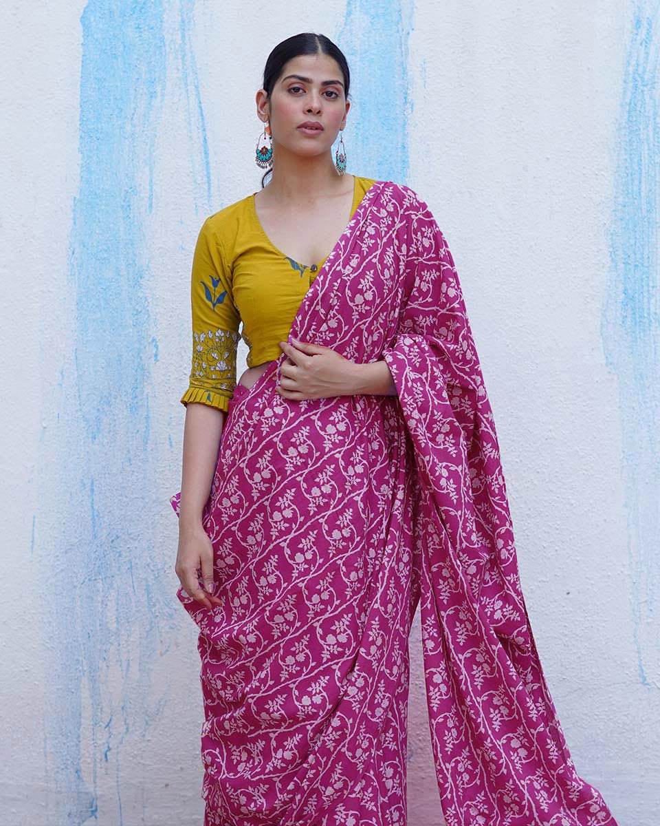 Gudiya Pink Handblock Print Cotton Saree - BFG