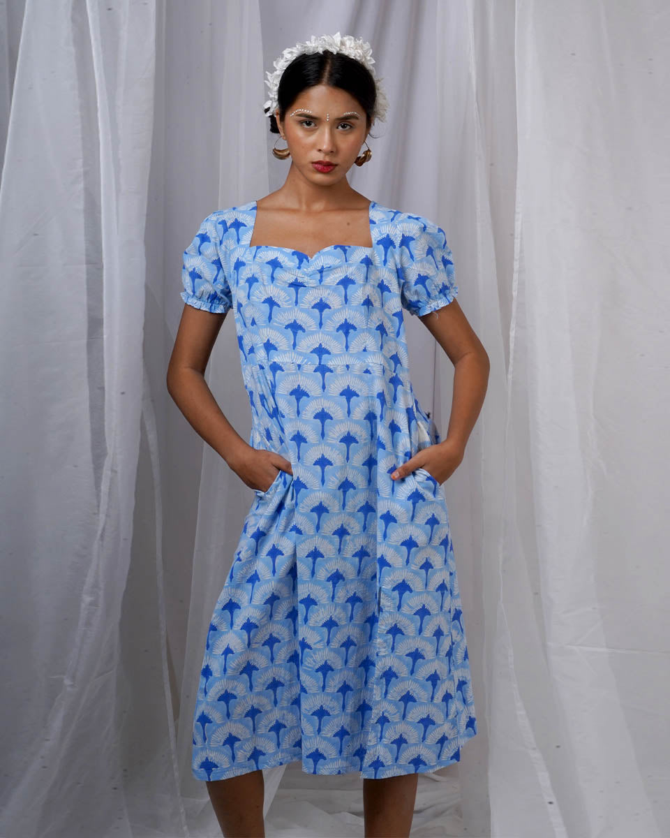 Ishani Blue Hand Block Printed Dress-BAD