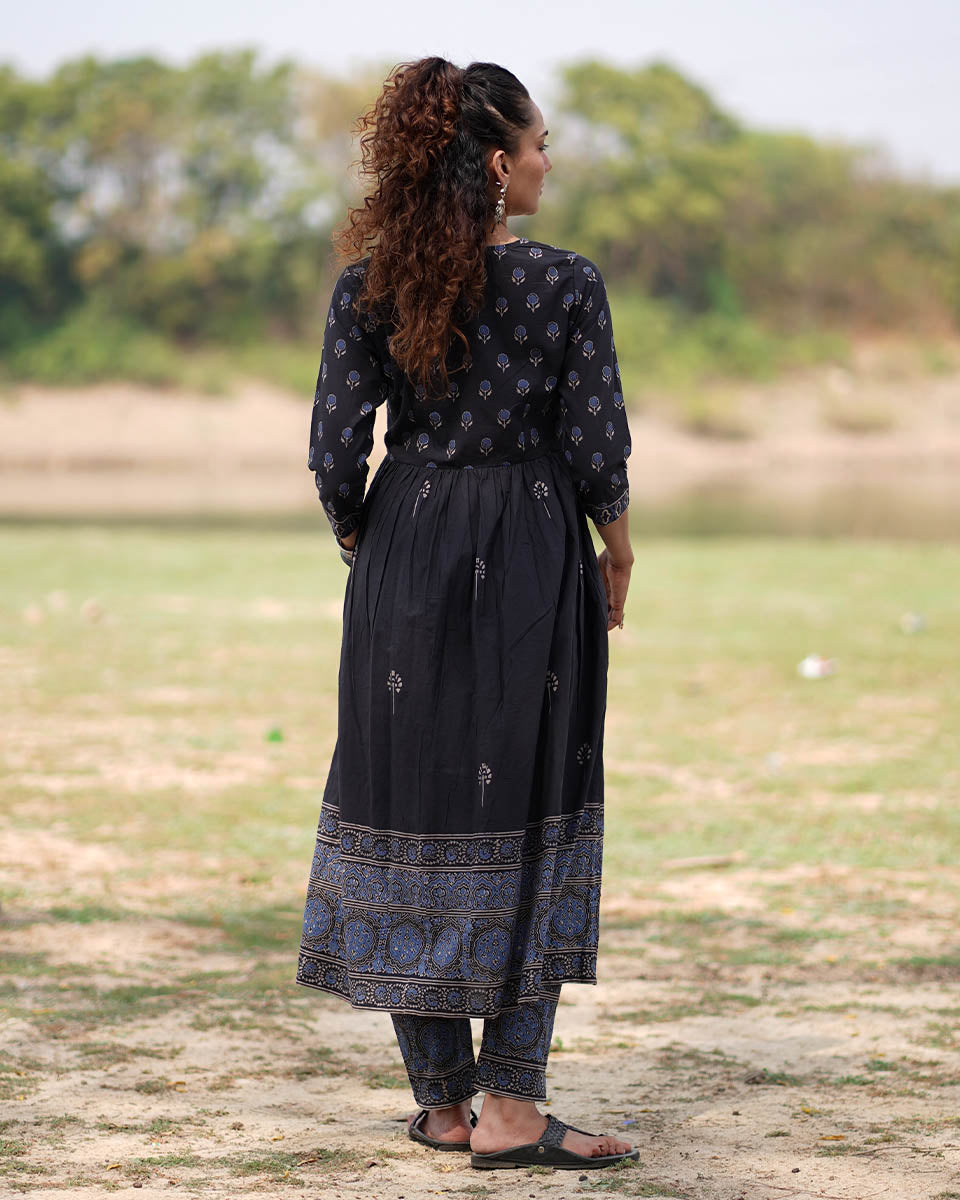 Midnight Garden Blockprinted Cotton Kurta Set-WWB