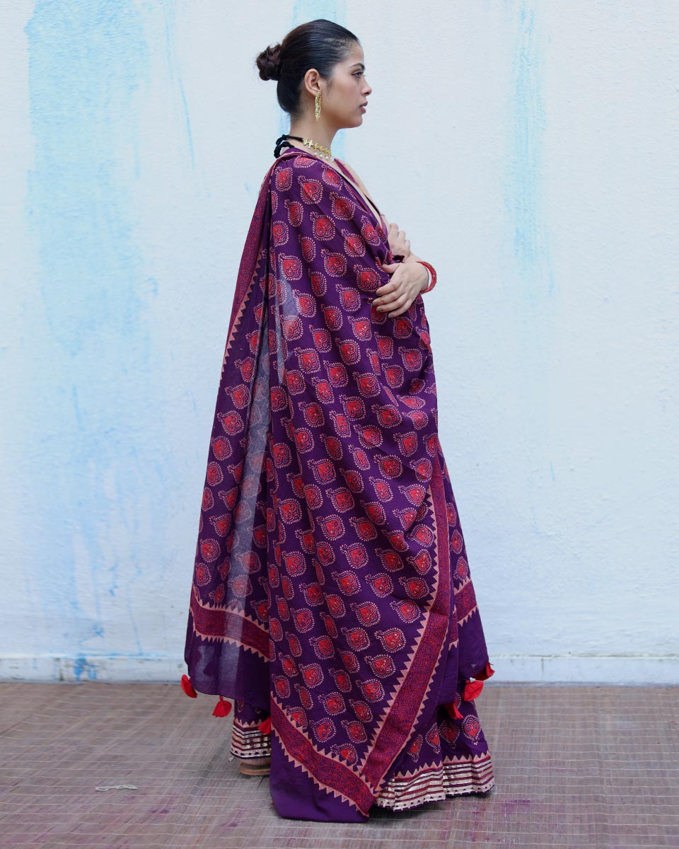 Chandrani Purple Handblock Print Cotton Dupatta - RSH