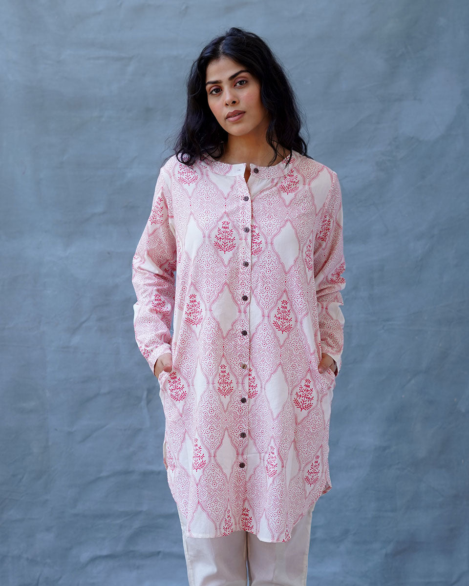 Promise of a Primrose Blush Pink Hand Block Print Kurti - MMG