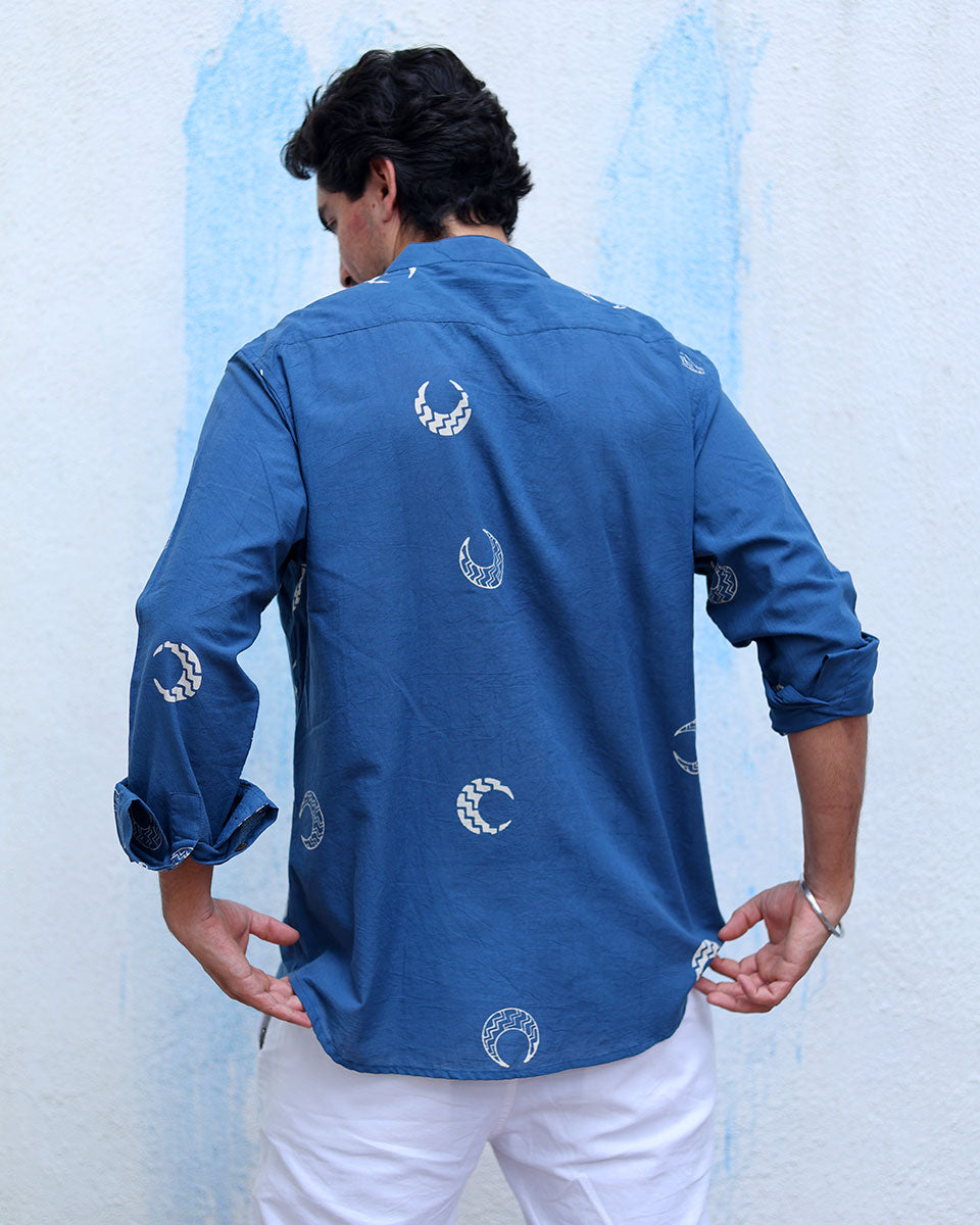 Moh Blue Hand Block Print Cotton Shirt -TOF