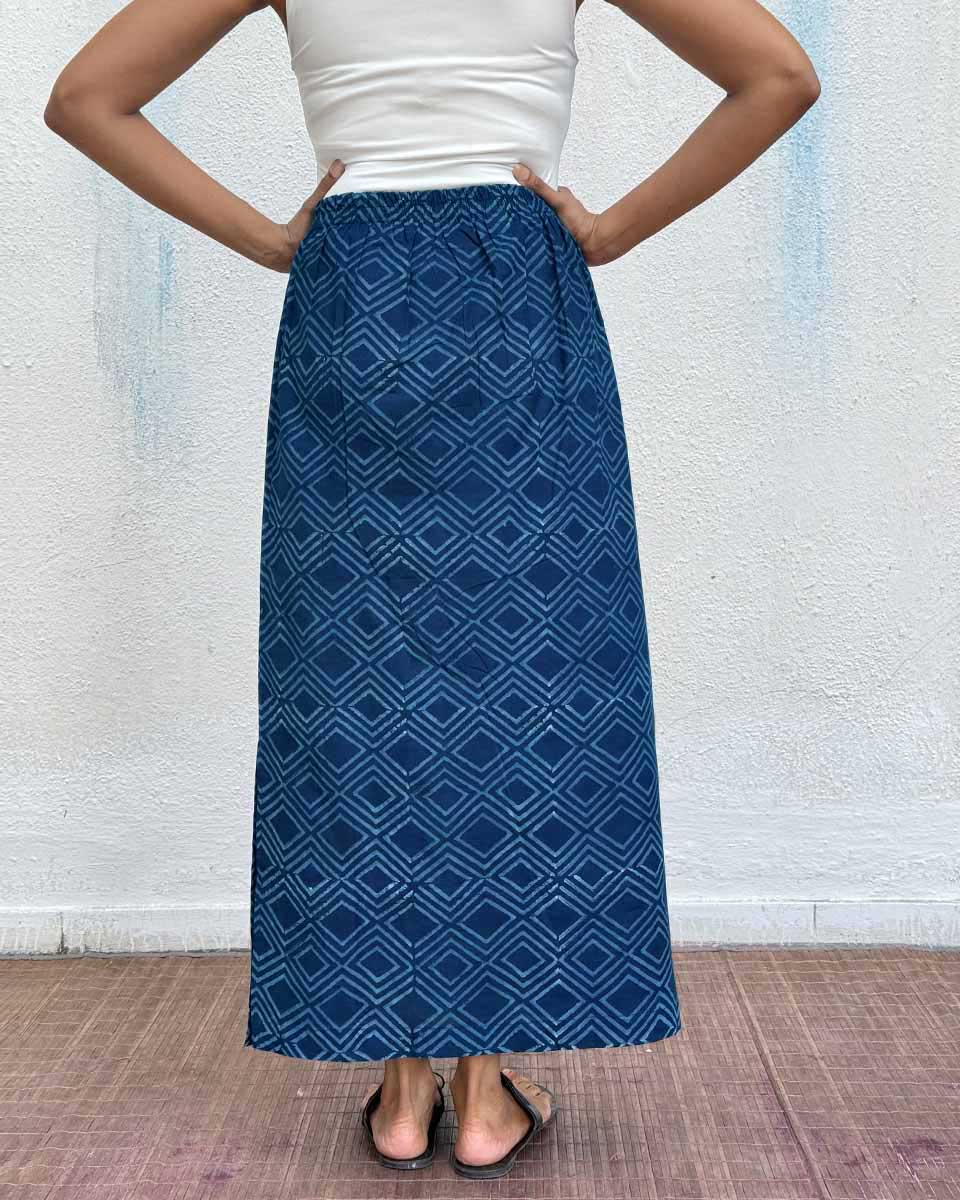 Indigo Bunting Blockprinted Cotton Skirt