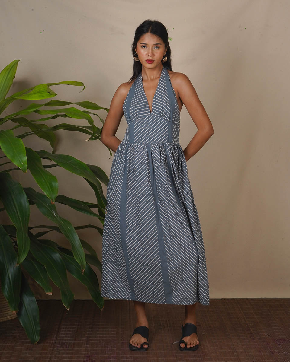 Lunar Hush Grey Block Printed Dress - BMS