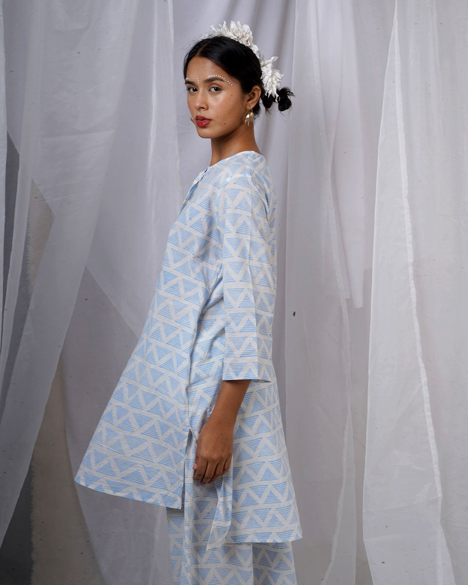 Chaaya Light Blue Hand Block Printed Kurti-BAD