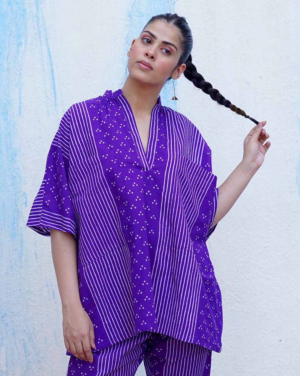 Udti Purple Handblock Print Cotton Top - BFG