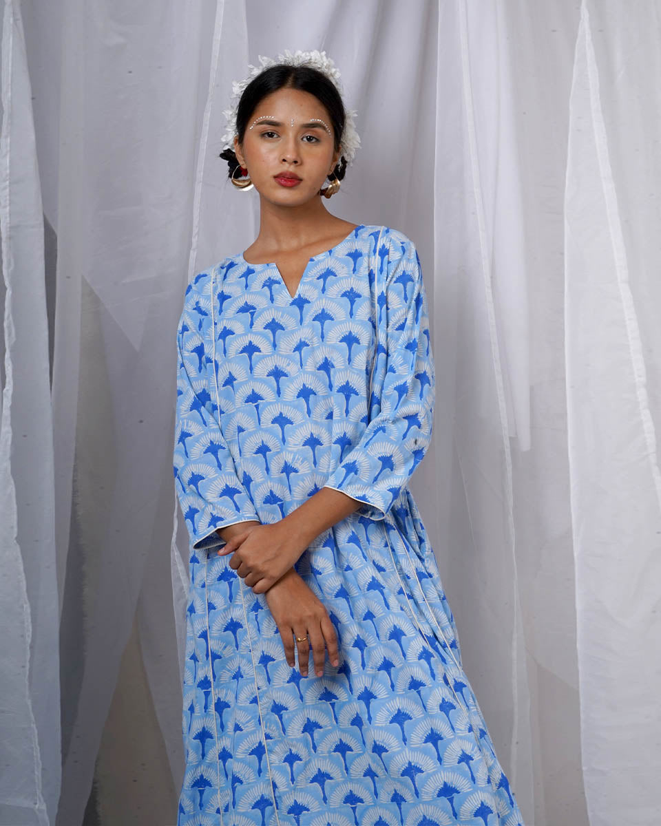 Pakhi Blue Hand Block Printed Kurti-BAD
