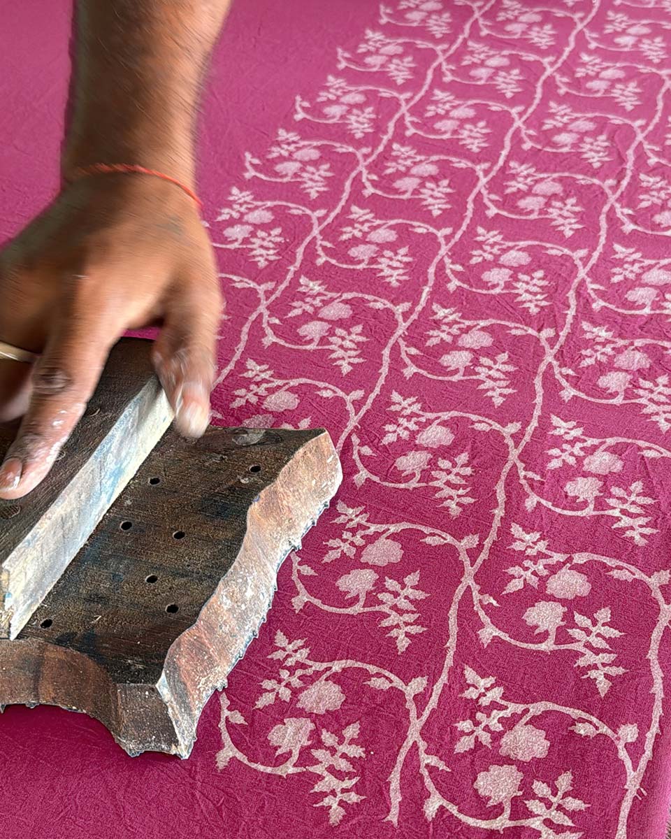 Phulpari Pink Handblock Print Cotton Saree - BFG