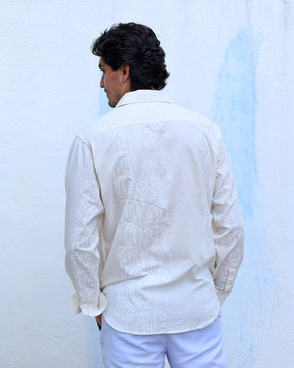 Armaan White Hand Block Print Cotton Shirt -TOF