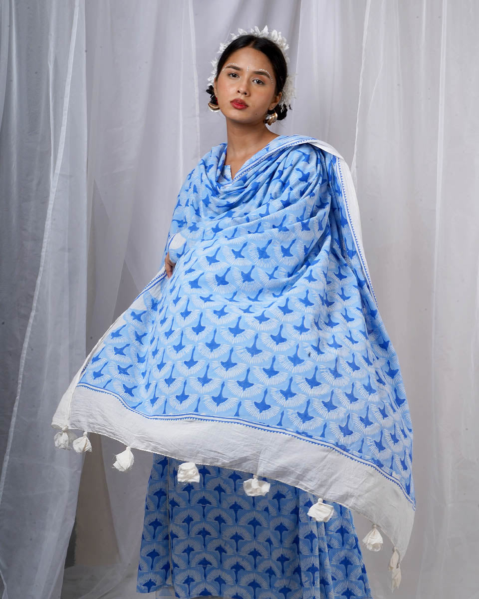 Amaaya Blue Hand Block Printed Dupatta-BAD