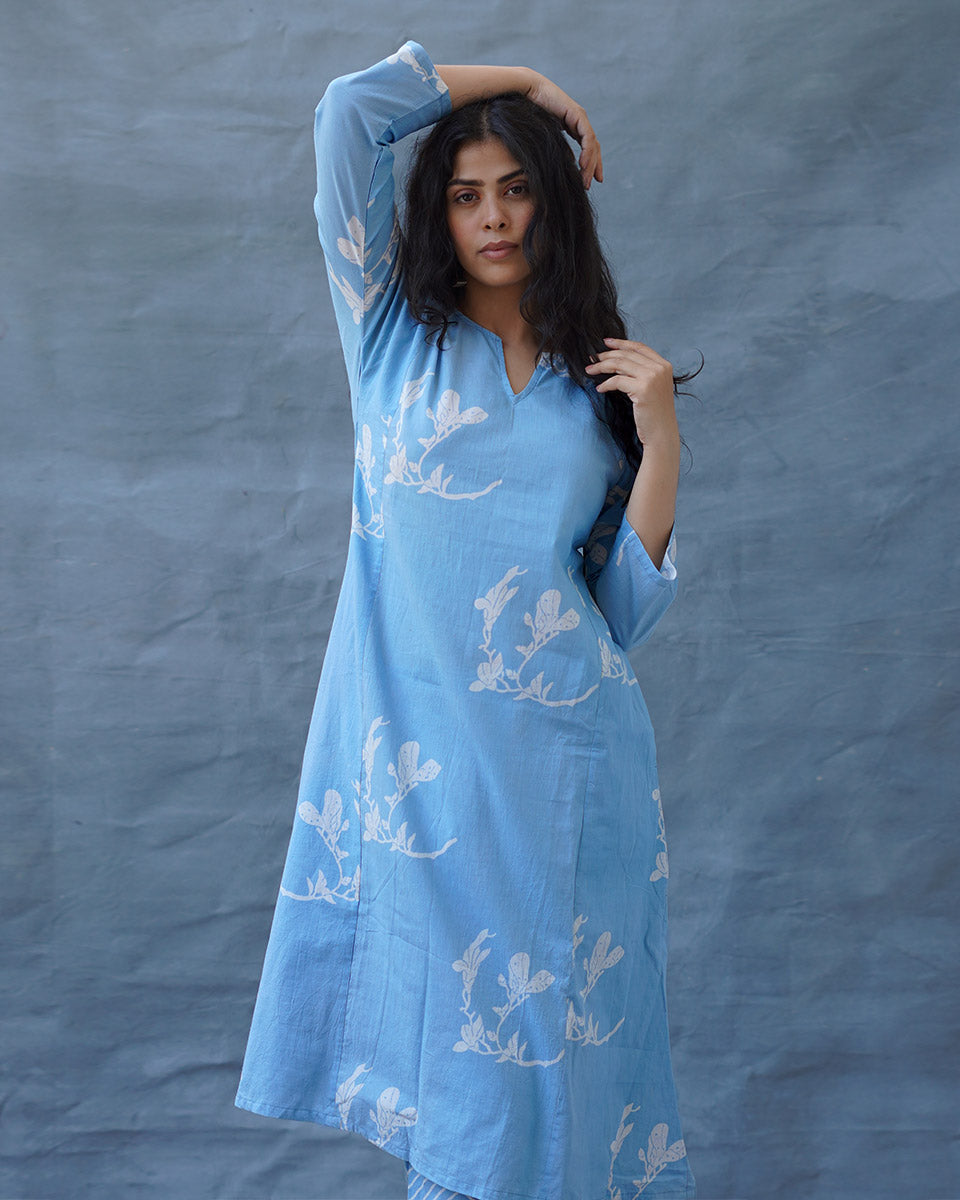 Tia Blue Hand Block Printed Kurta Set-BAD