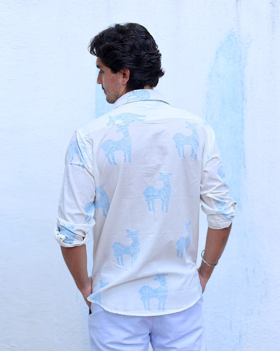 Parvaaz White Hand Block Print Cotton Shirt -TOF