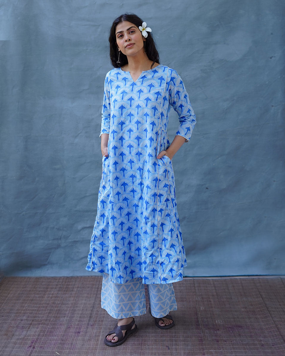 Pakhi Blue Hand Block Printed Kurti-BAD