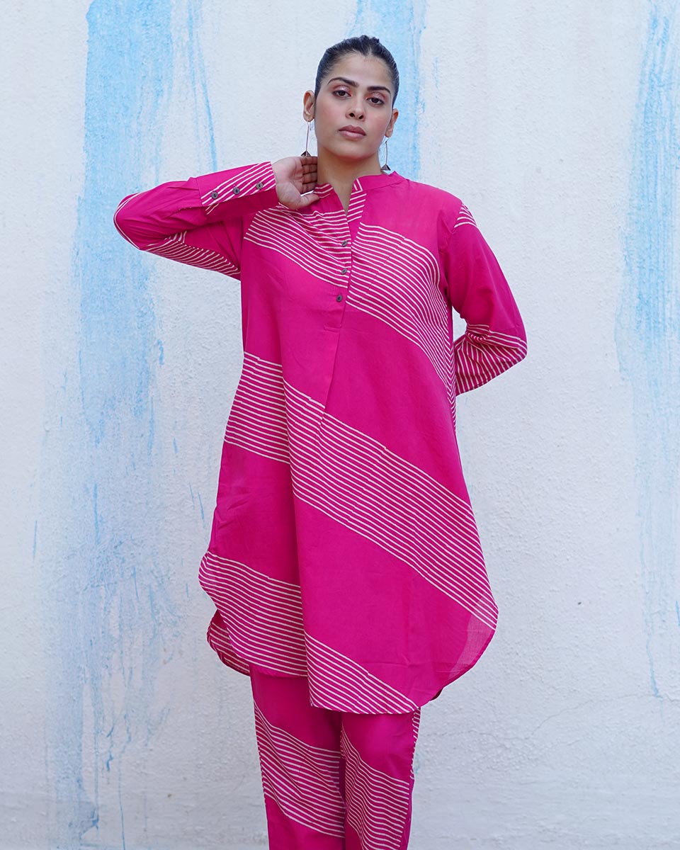Masakali Pink Handblock Print Cotton Kurta Set - BFG