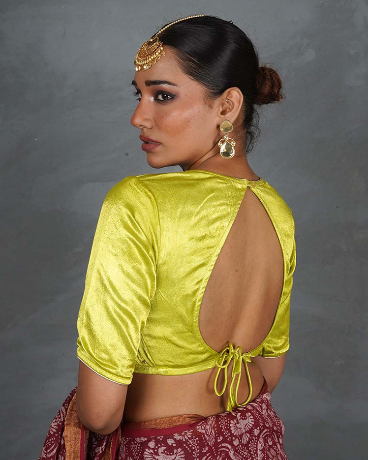 Leela Lime Green Mashru Silk Blouse - TARA
