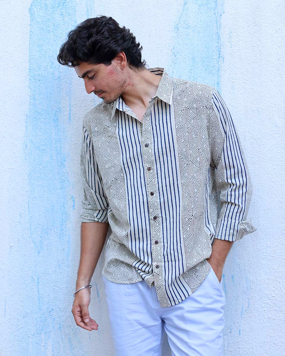 Veer Ivory White Hand Block Print Cotton Shirt -TOF