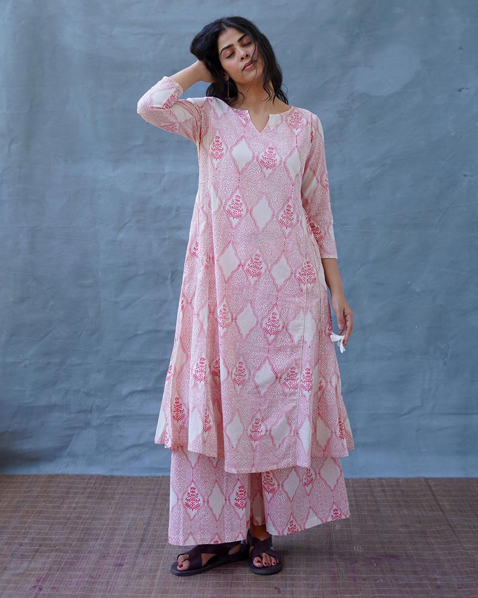 Sunflower’s Sheen Blush Pink Block printed Kurti - MMG
