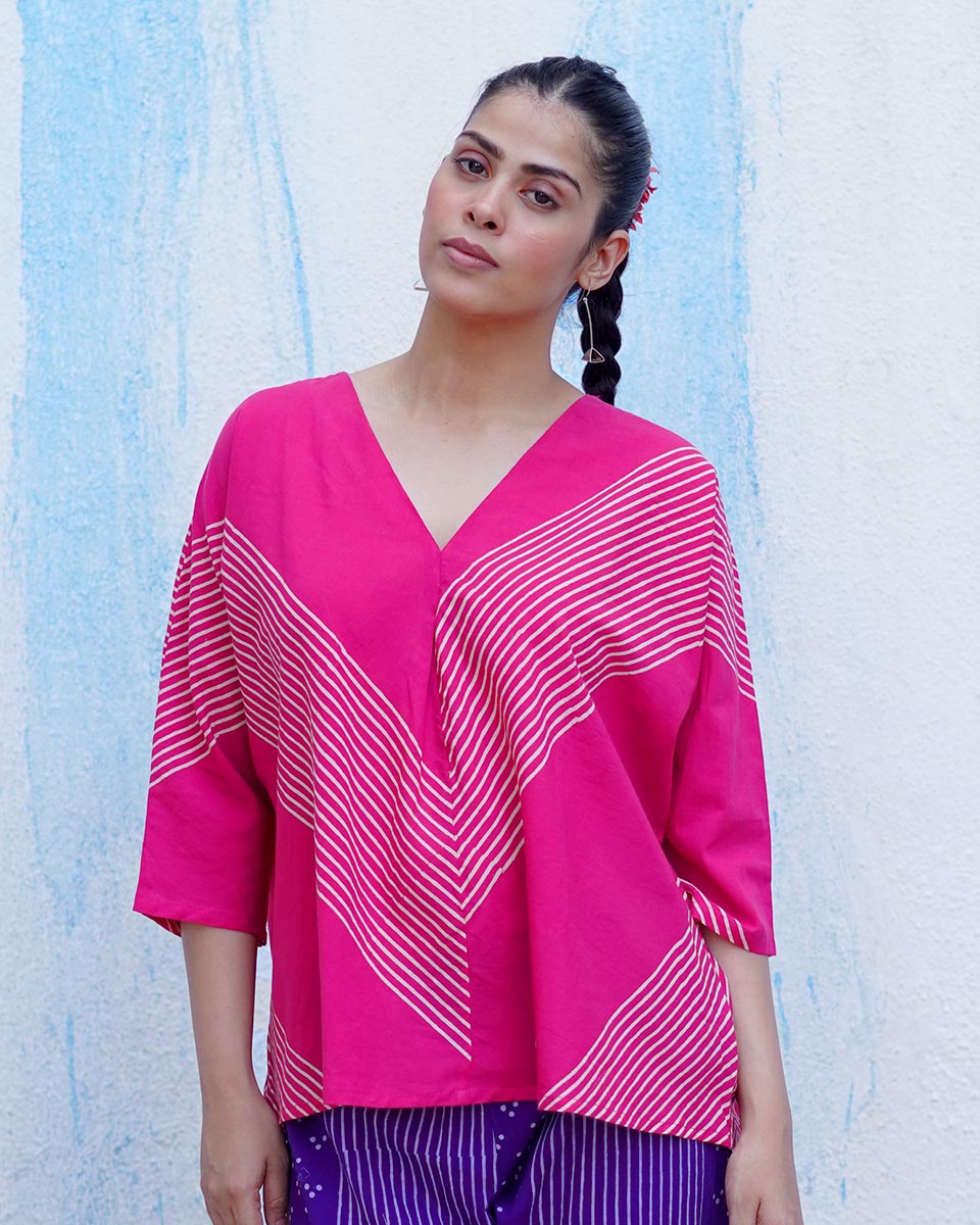 Fiza Pink Handblock Print Cotton Top - BFG