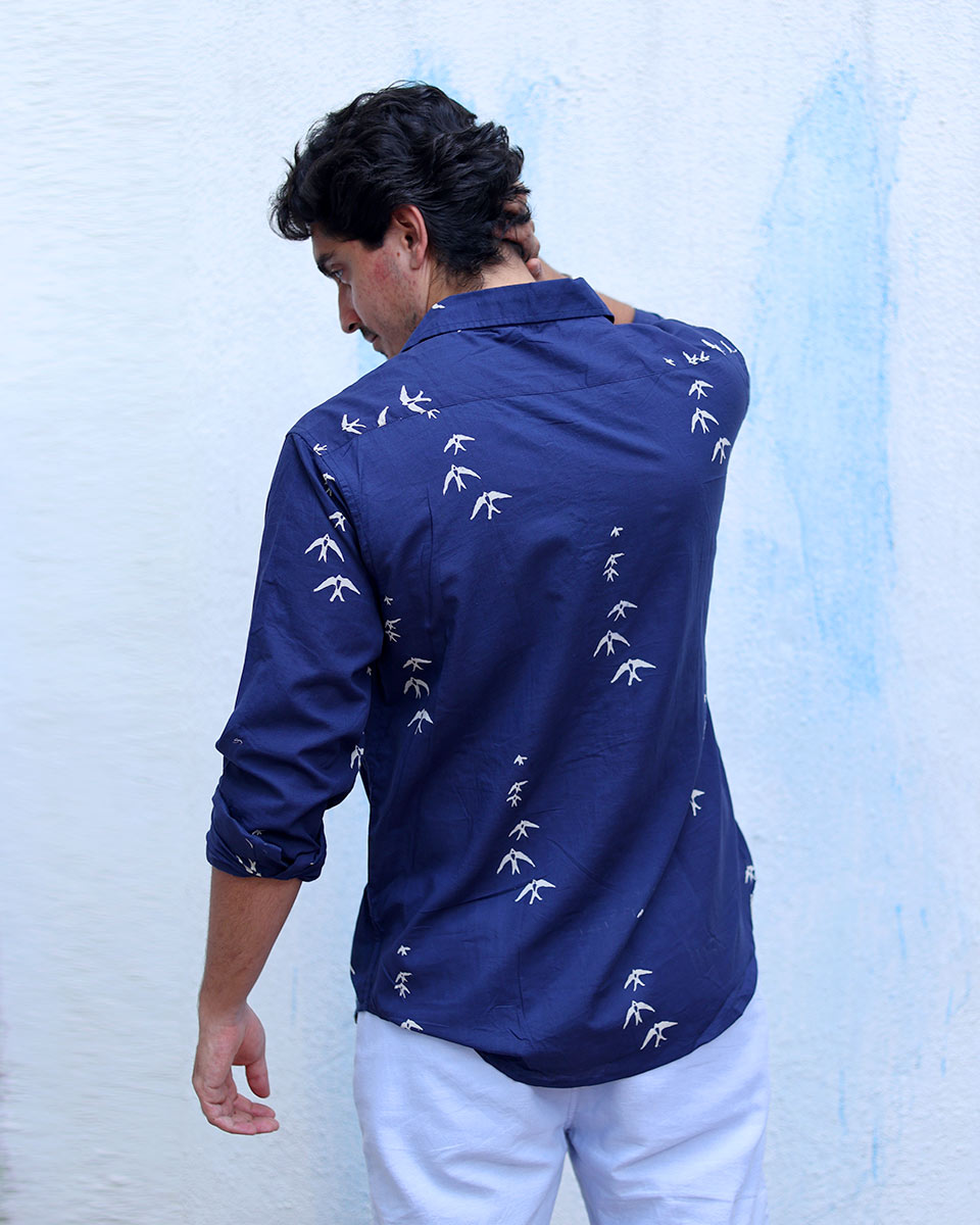 Firoz Blue Hand Block Print Cotton Shirt -TOF