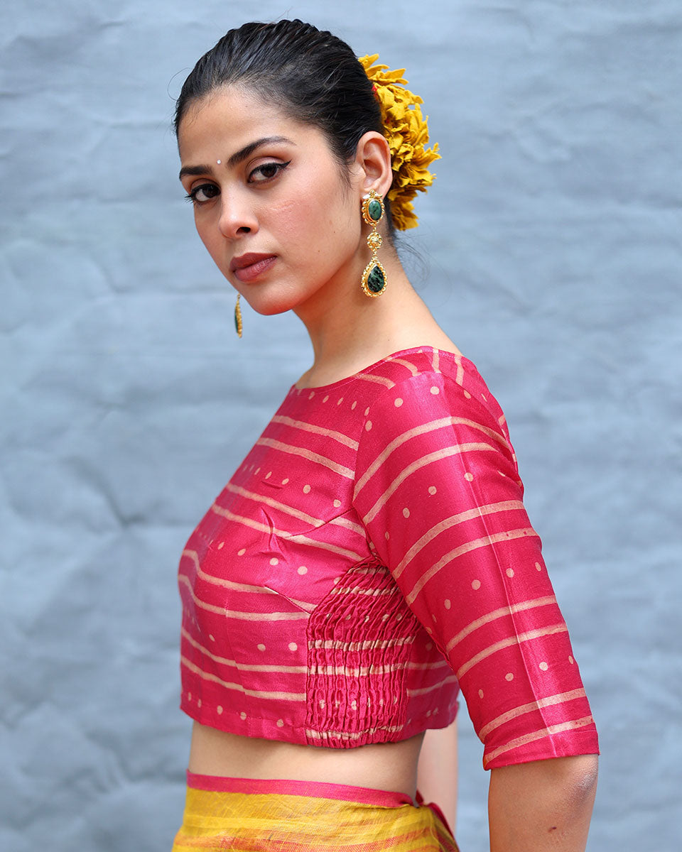 Kavya Pink Handblock Print Mashru Silk Blouse - RSH