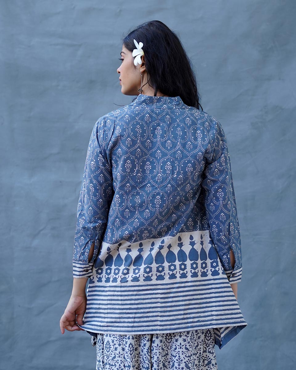 Ashen Shore Grey Block Printed Top - BMS