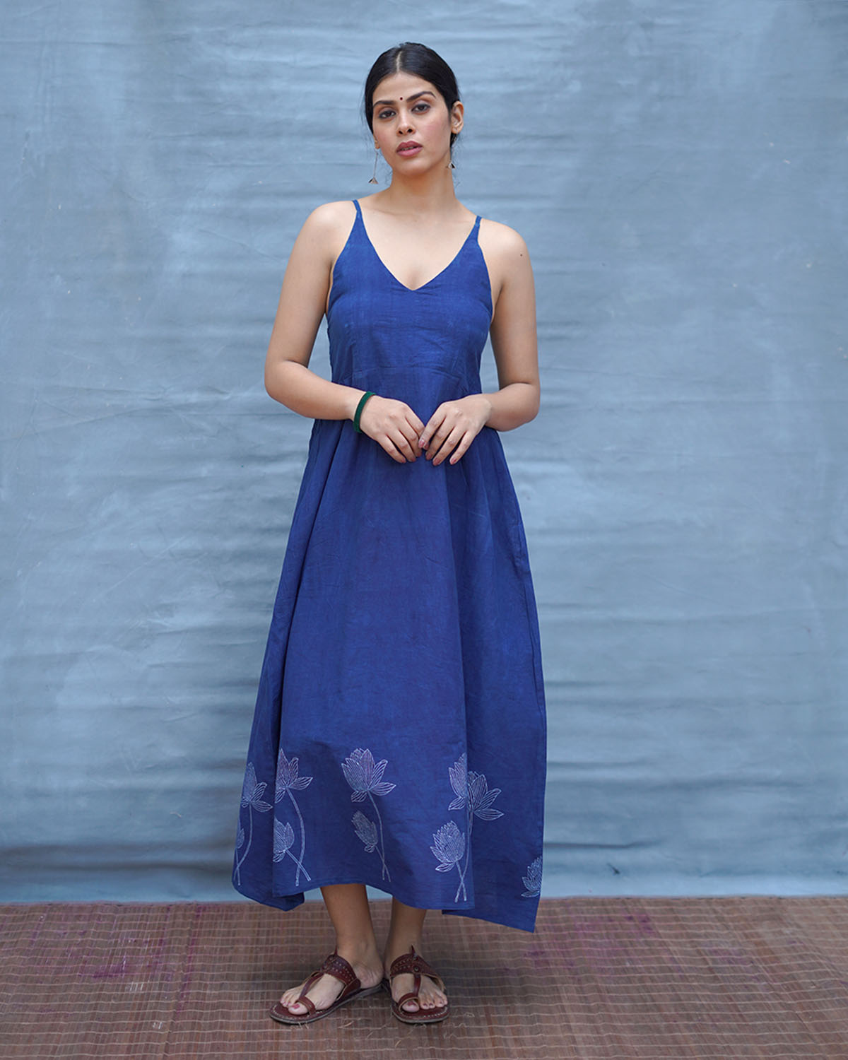 Pushpika Blue Handblock Print Cotton Dress - INDI