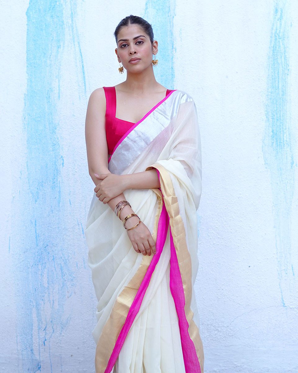 Hera Ivory White Handwoven Cotton Saree - NTC
